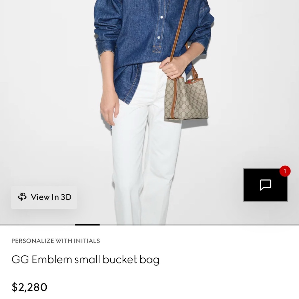 Gucci GG Emblem Small Bucket Bag in Beige and Brown